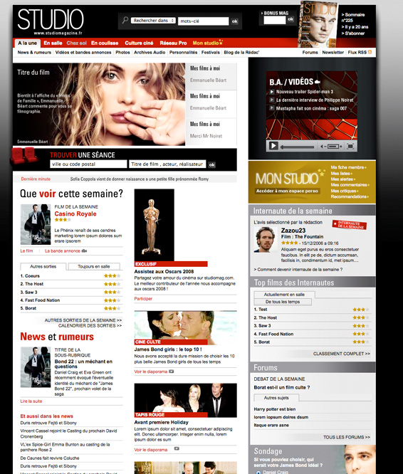 Page d’accueil de Studio Magazine
