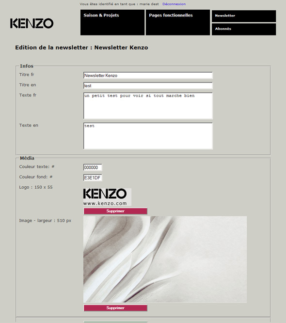 Conception fonctionnelle du site Kenzo.