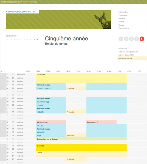 Emploi du temps pour les élèves
