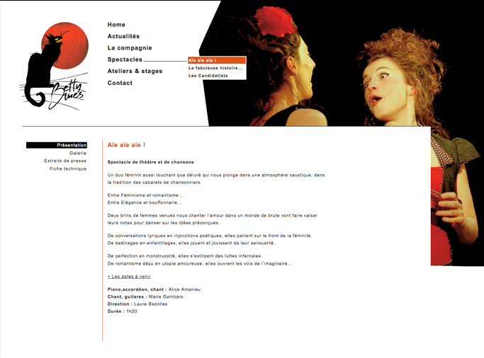 Page présentant le spectacle "Aïe aïe aïe"