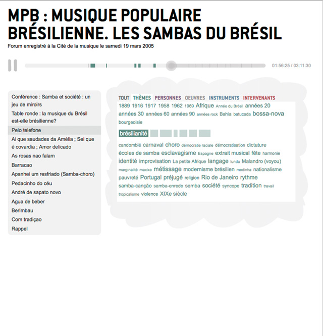 Le lecteur de conférences avec un thème sélectionné, et les fragments concernés surlignés